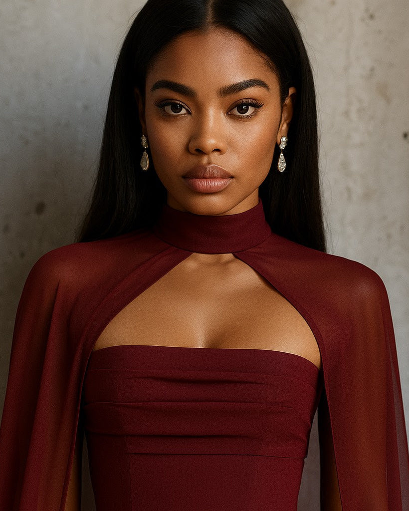 Pre- order Serena Black Cherry Maxi Dress - DE NOIR