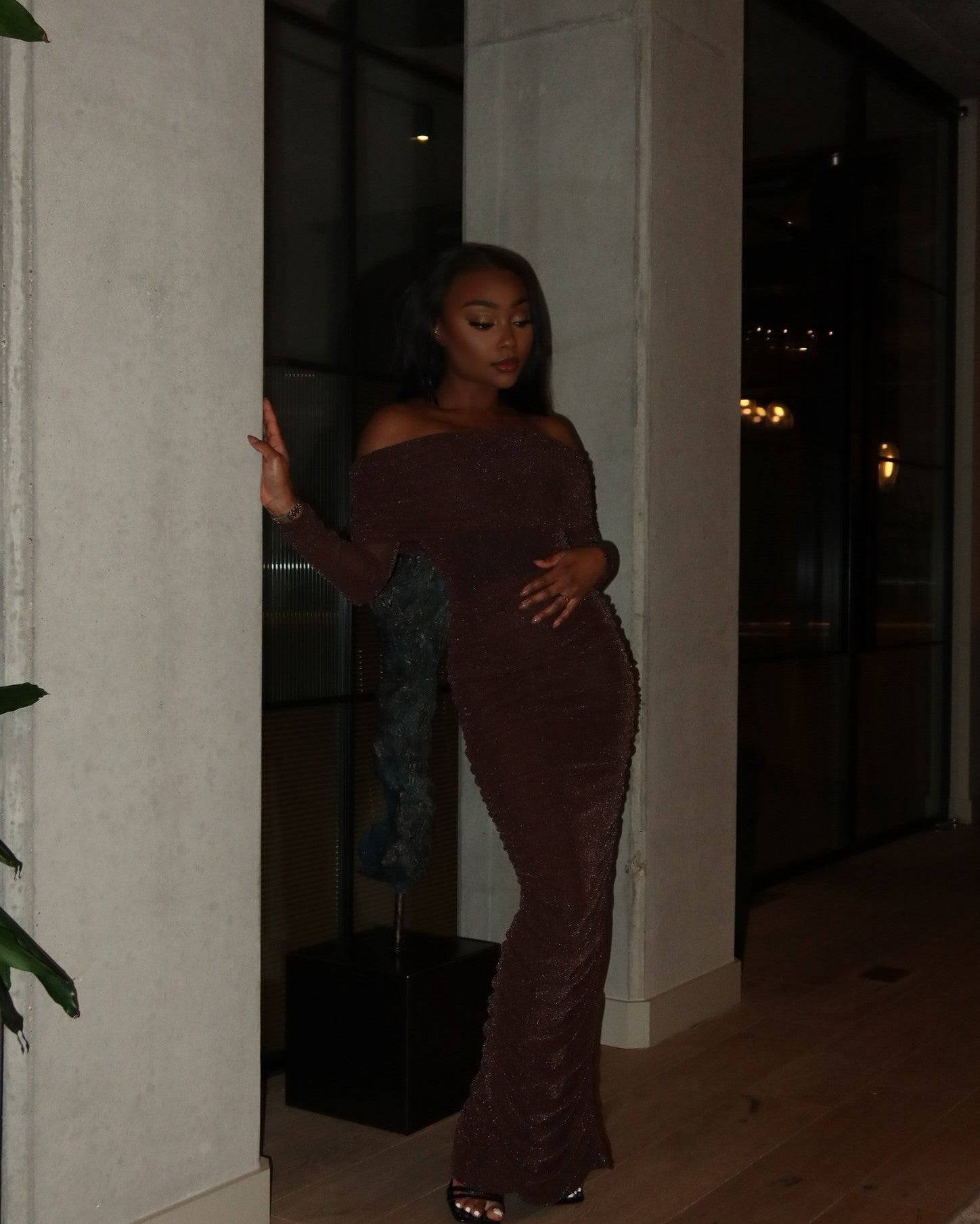 Nour Brown Maxi Dress - DE NOIR