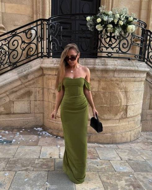 Green chiffon corset maxi dress - occasion wear DE NOIR