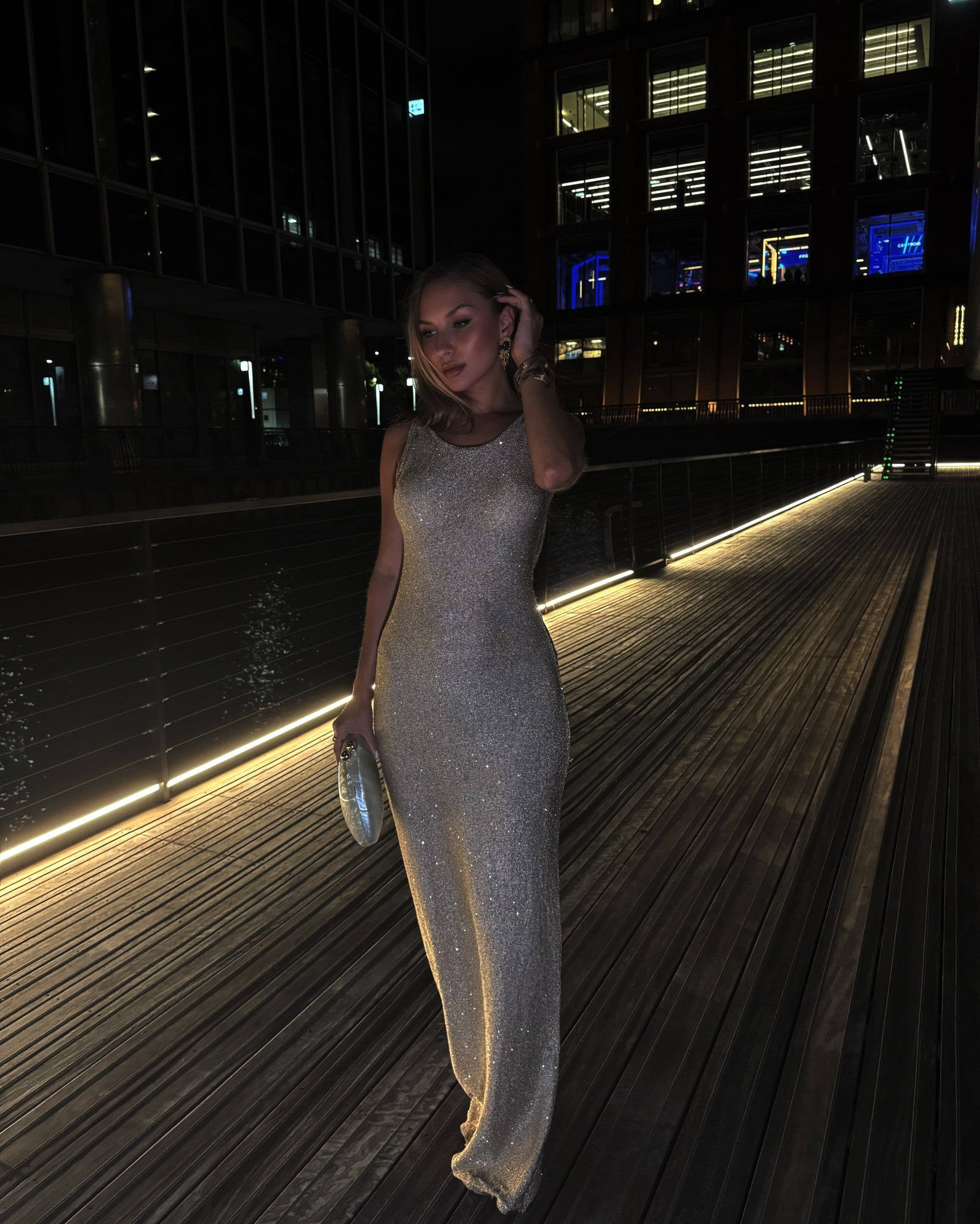 Elaya Knitted Sequin Maxi Dress - DE NOIR