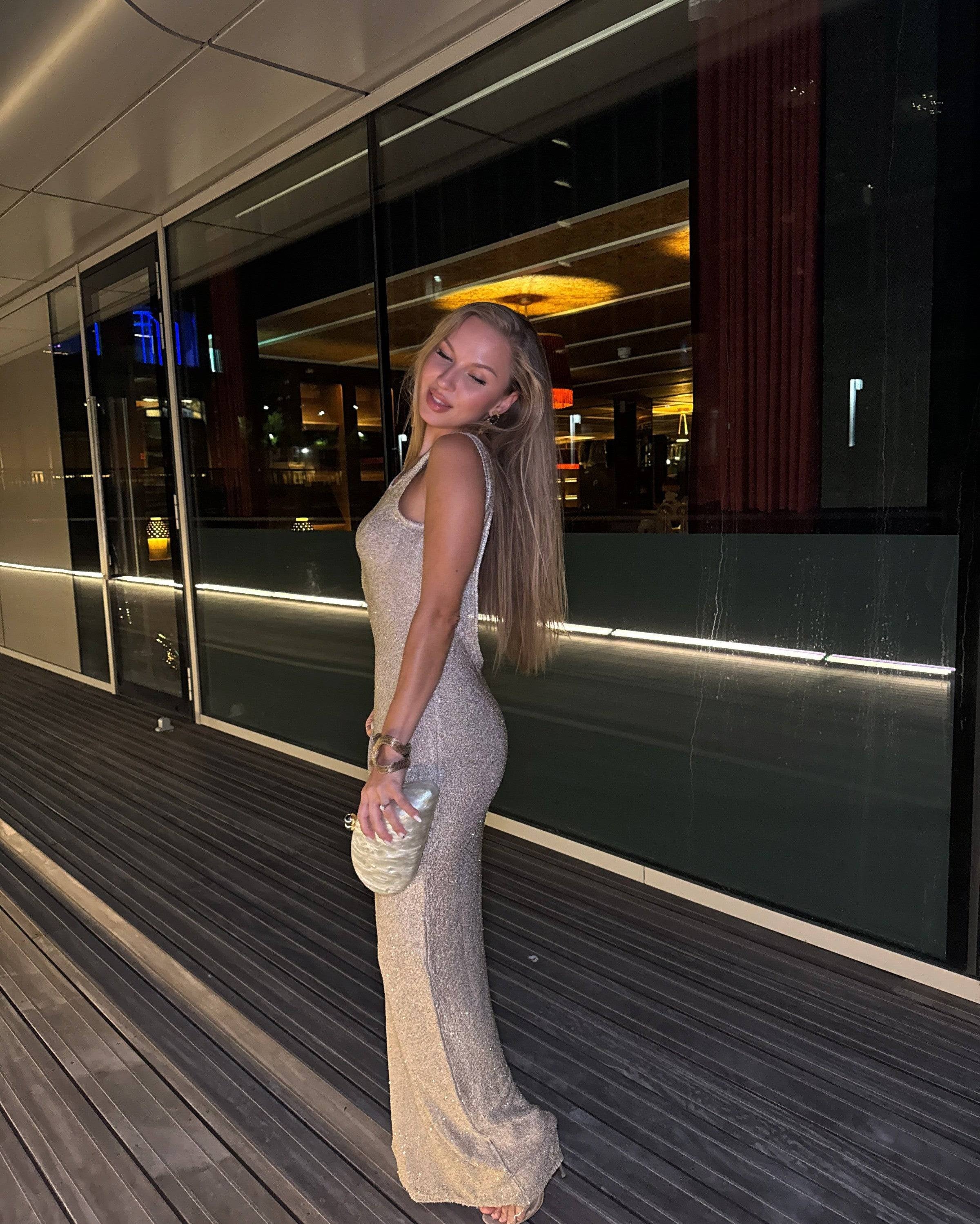 Elaya Knitted Sequin Maxi Dress - DE NOIR