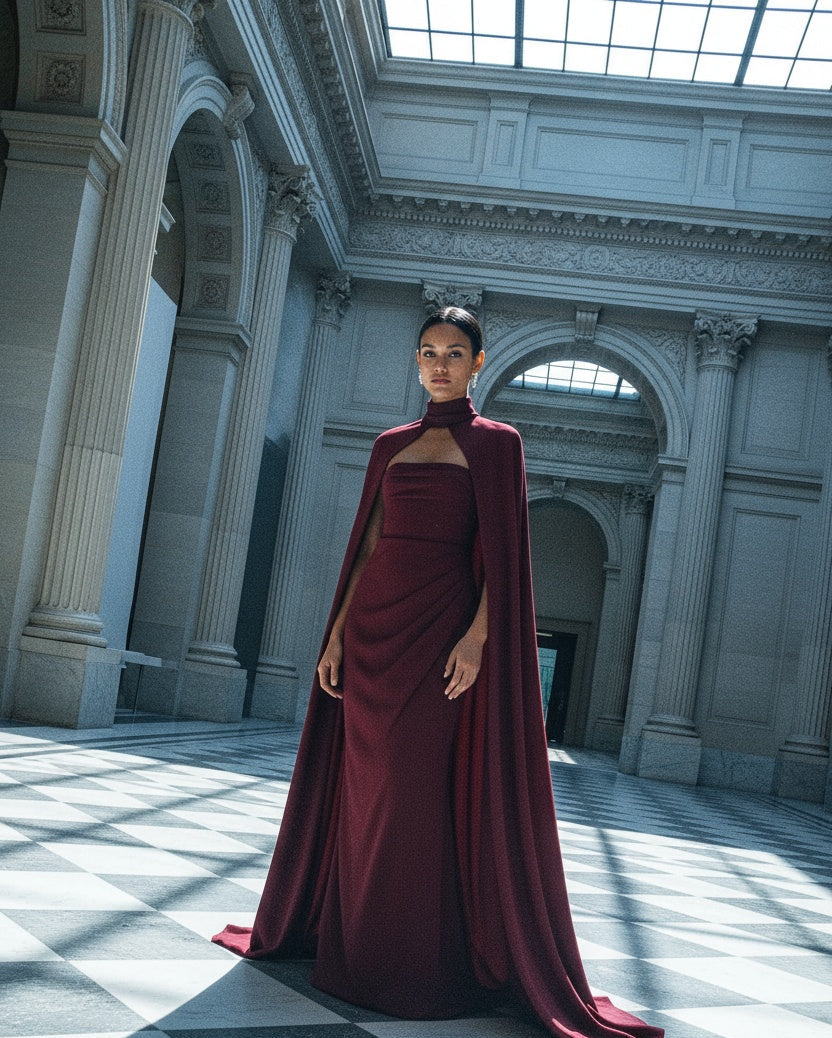 Pre- order Serena Black Cherry Maxi Dress - DE NOIR