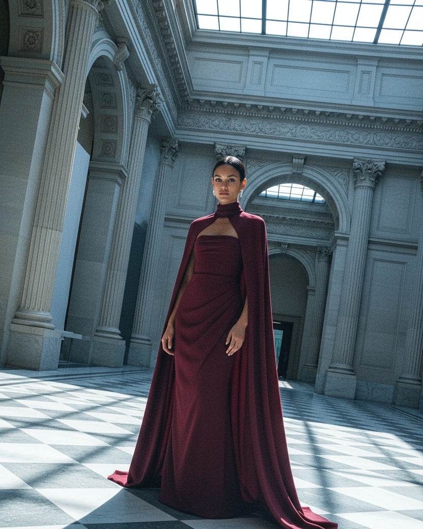 Pre- order Serena Black Cherry Maxi Dress - DE NOIR