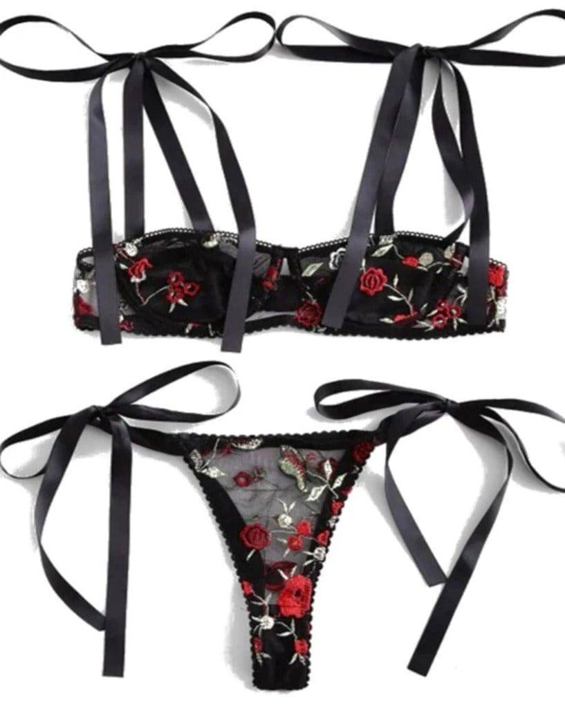Embroidered Underwear Set in Black
