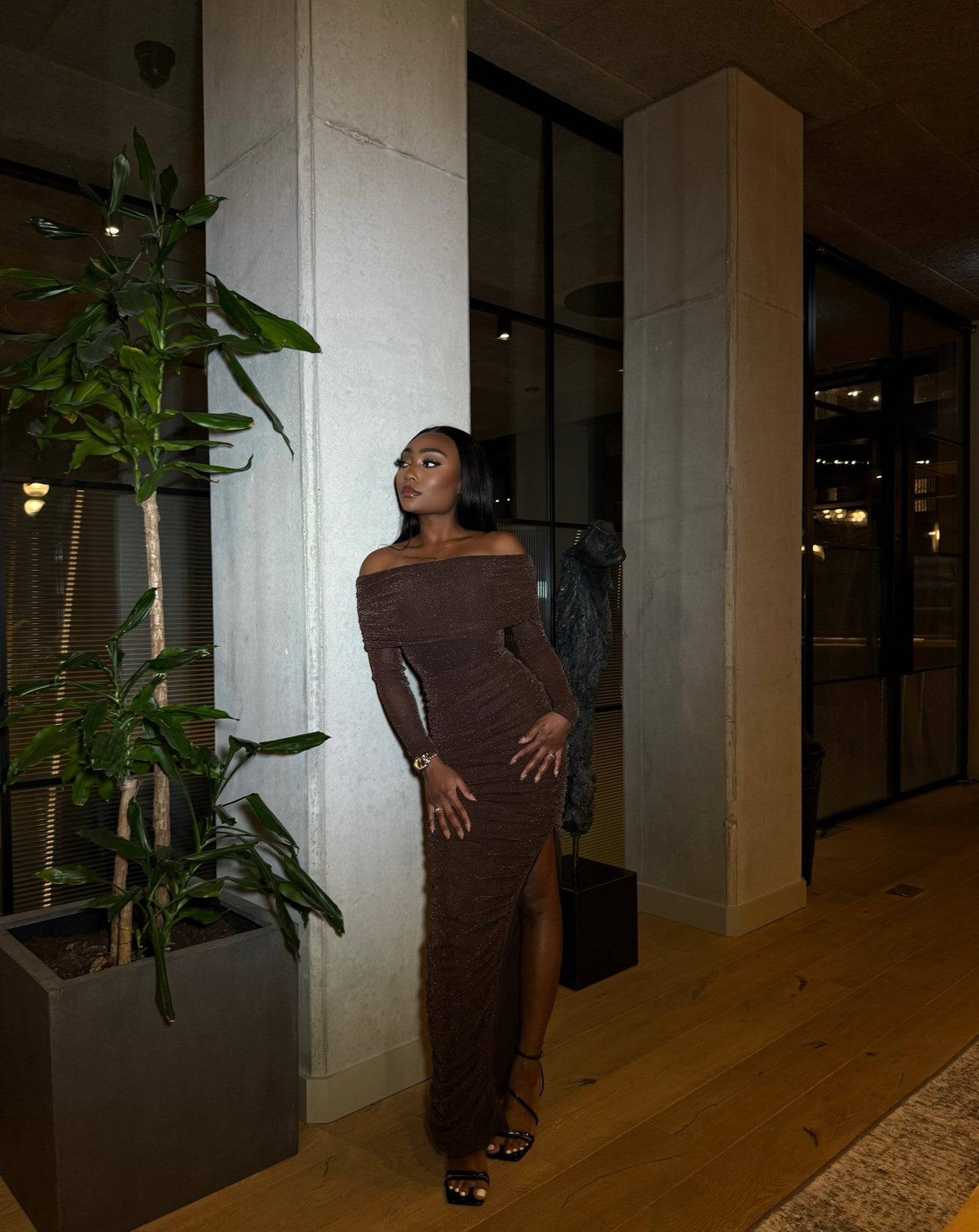 Nour Brown Maxi Dress - DE NOIR 