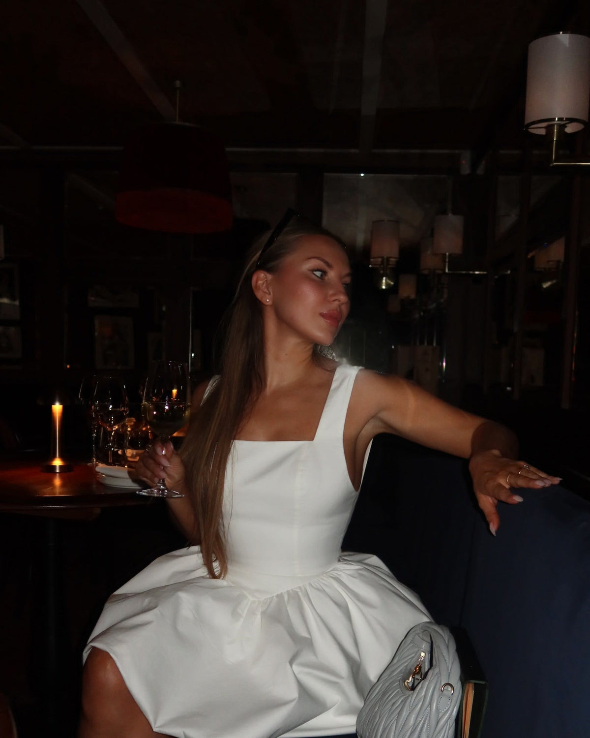 Cotton blend white mini dress 