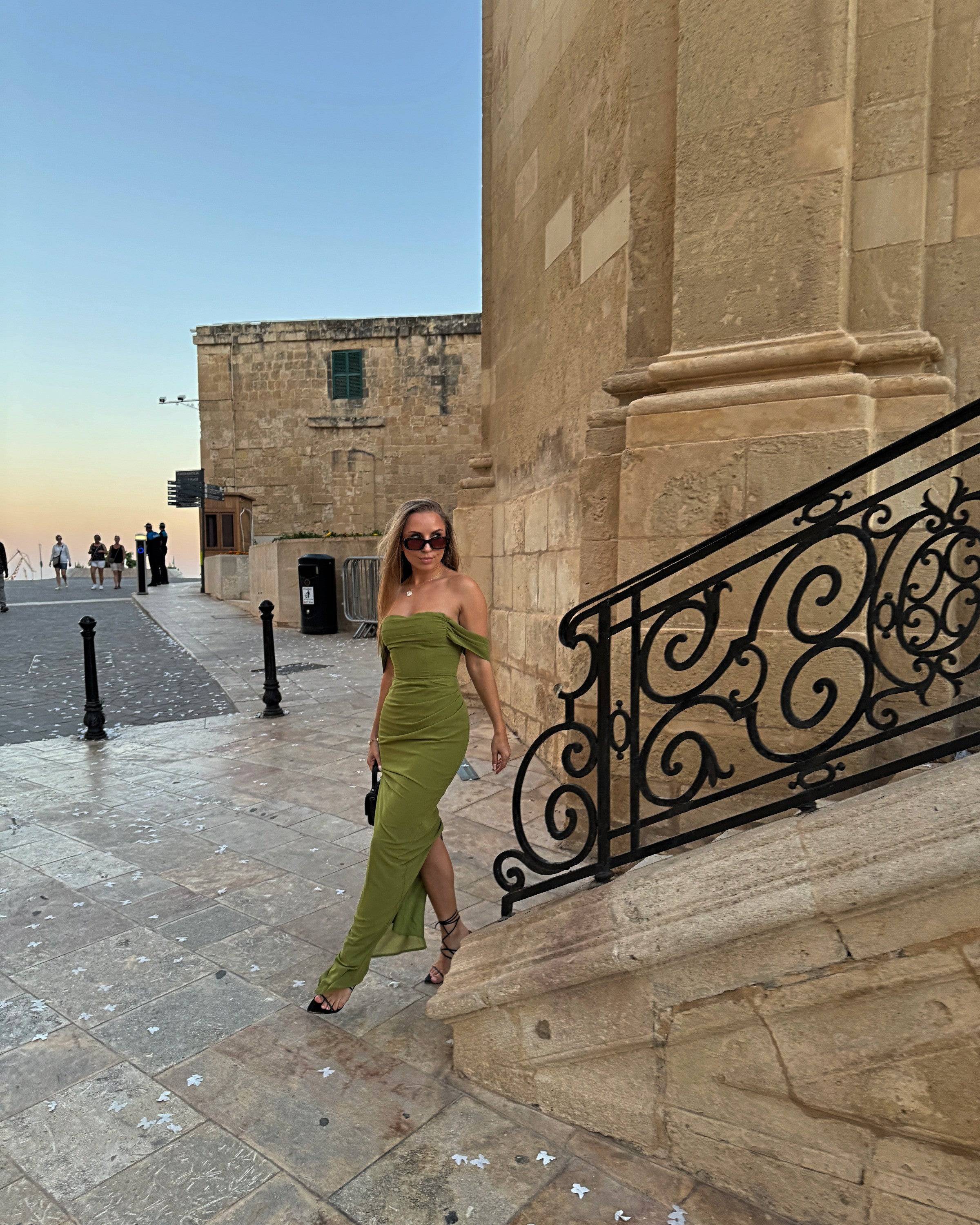 Olive green off-shoulder maxi dress  - DE NOIR Charlotte