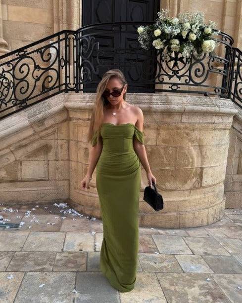 Green chiffon corset maxi dress - occasion wear DE NOIR