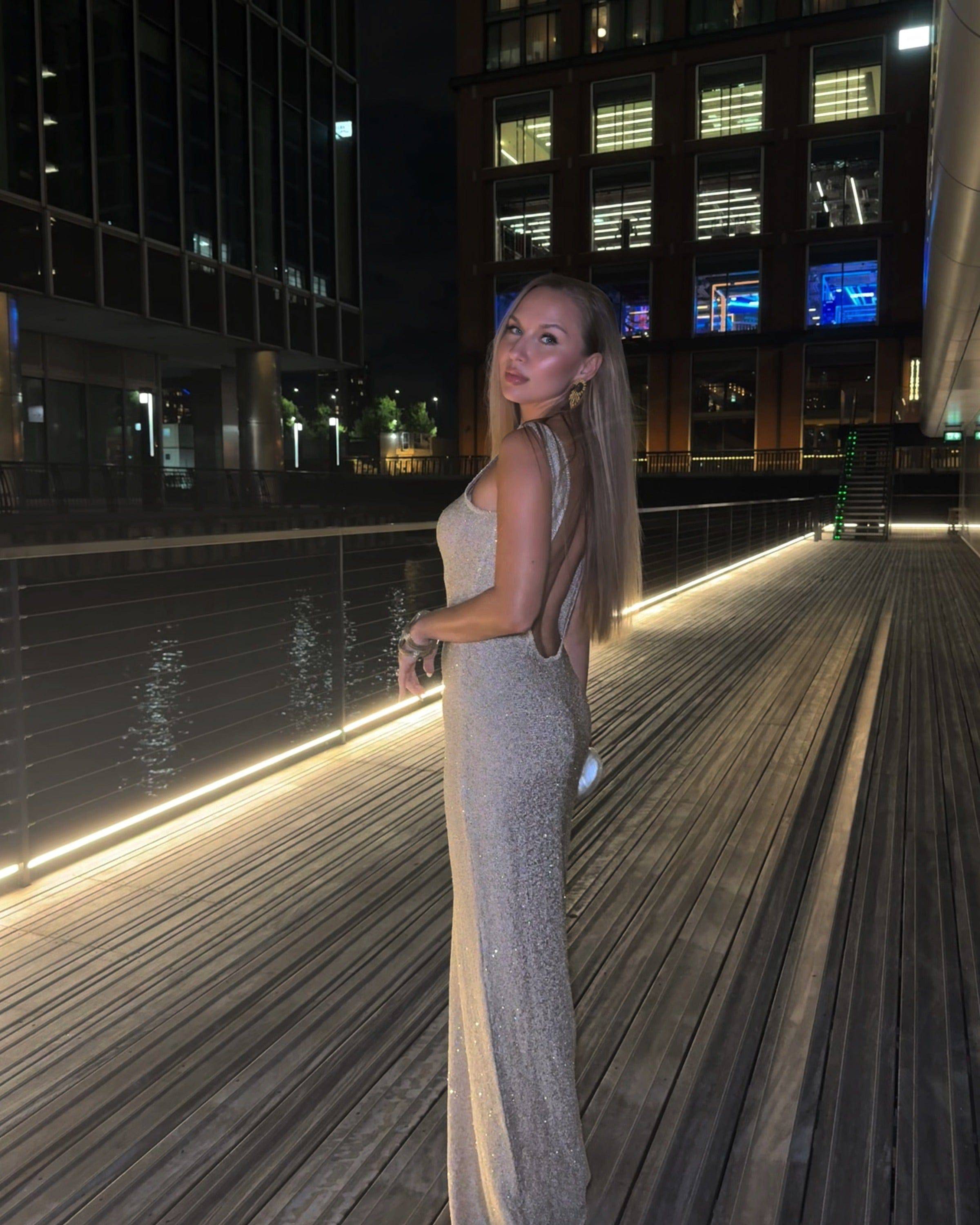 Elaya Knitted Sequin Maxi Dress - DE NOIR 