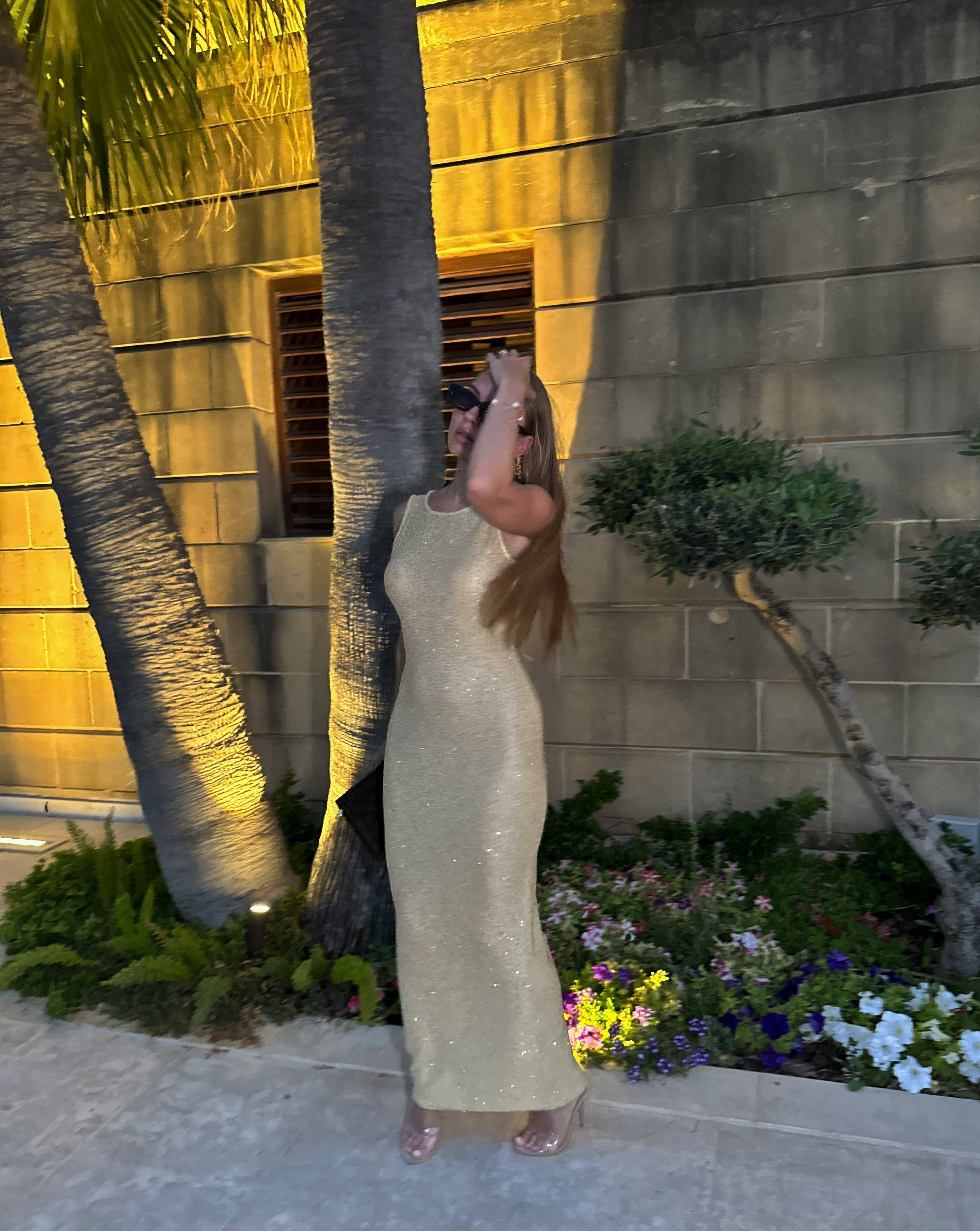 Asmira Knitted Sequin Maxi Dress - DE NOIR 