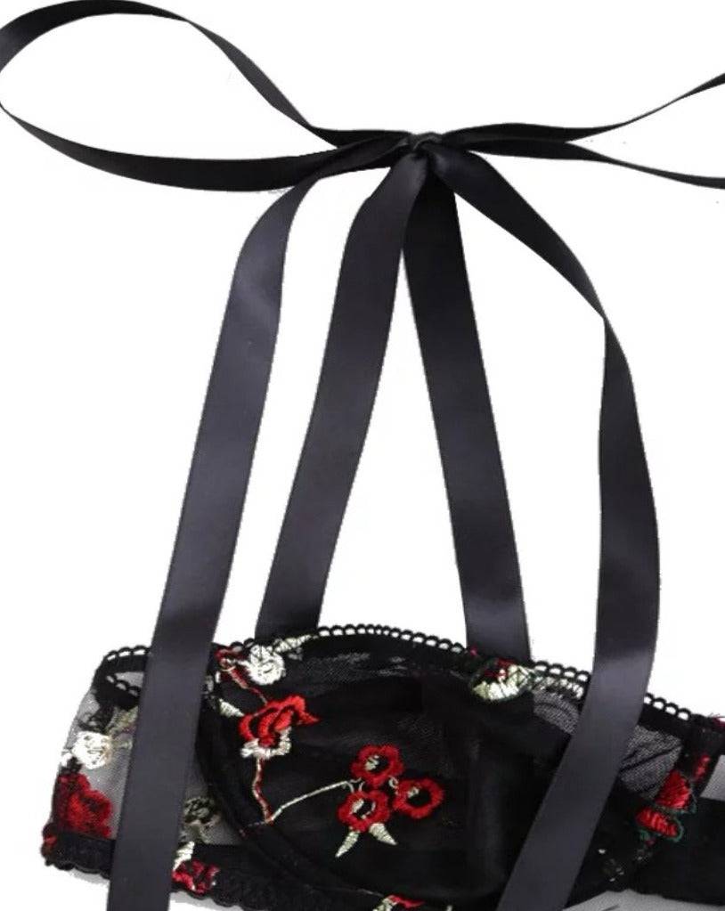 Embroidered Underwear Set in Black